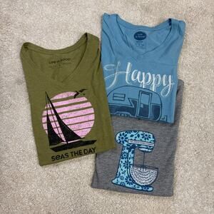 Life Is Good Set Of 3 V-Neck T-Shirts Camping Sailing Cooking Size S